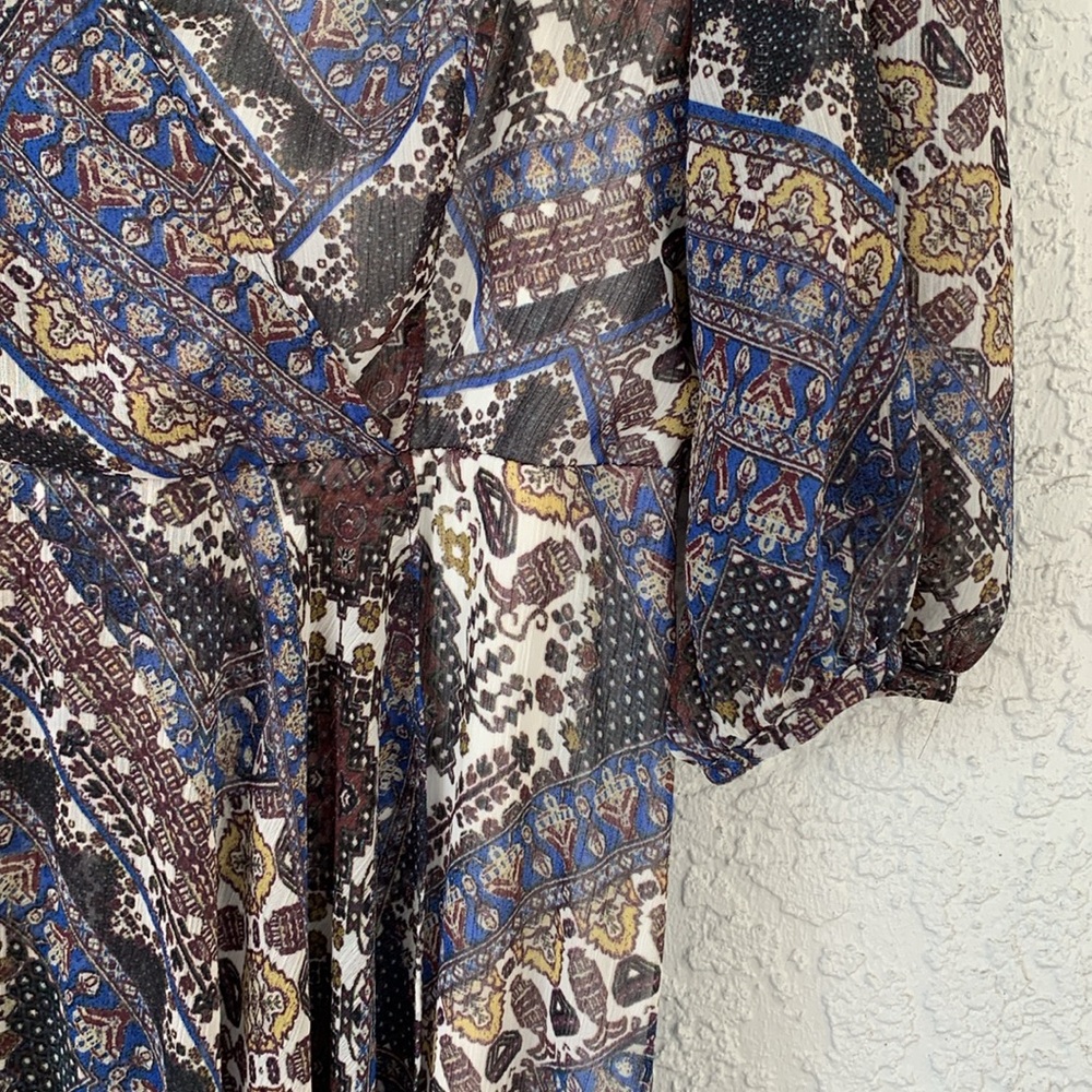 Calvin Klein Faux Wrap Chiffon Printed High low bohemian style dress. - Picture 6 of 13